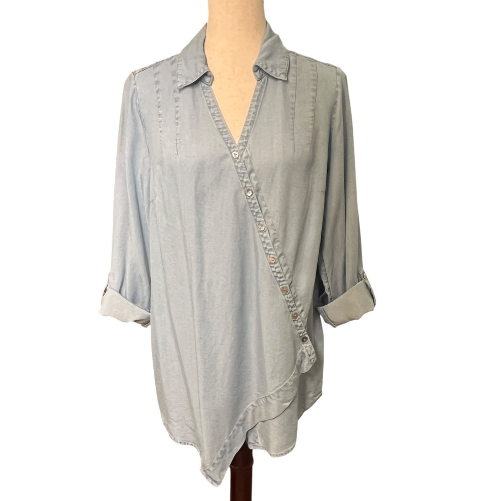 Soft Surroundings Asymmetricalโ Lyocell Tunic Top Blue Chambray Denim Sz Medium